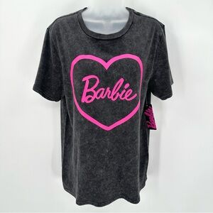 Barbie T-shirt M Women Dark Gray Heart Logo Graphic Short Sleeve Top T-shirt New
